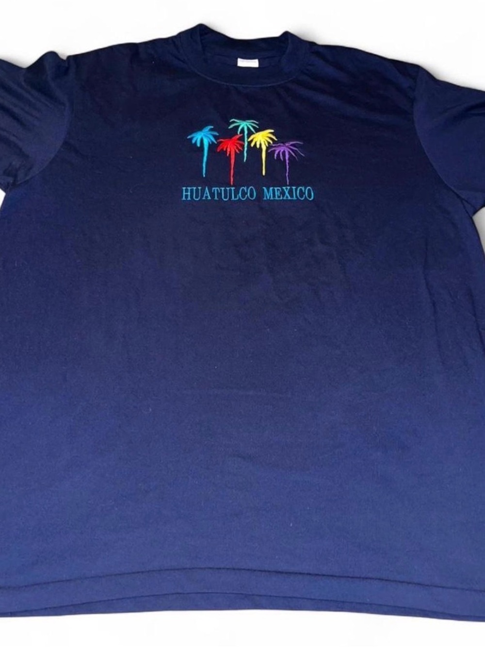 Men’s Vintage Huatulco Mexico Palm Trees Beach Embroidered Shirt Sz XXL